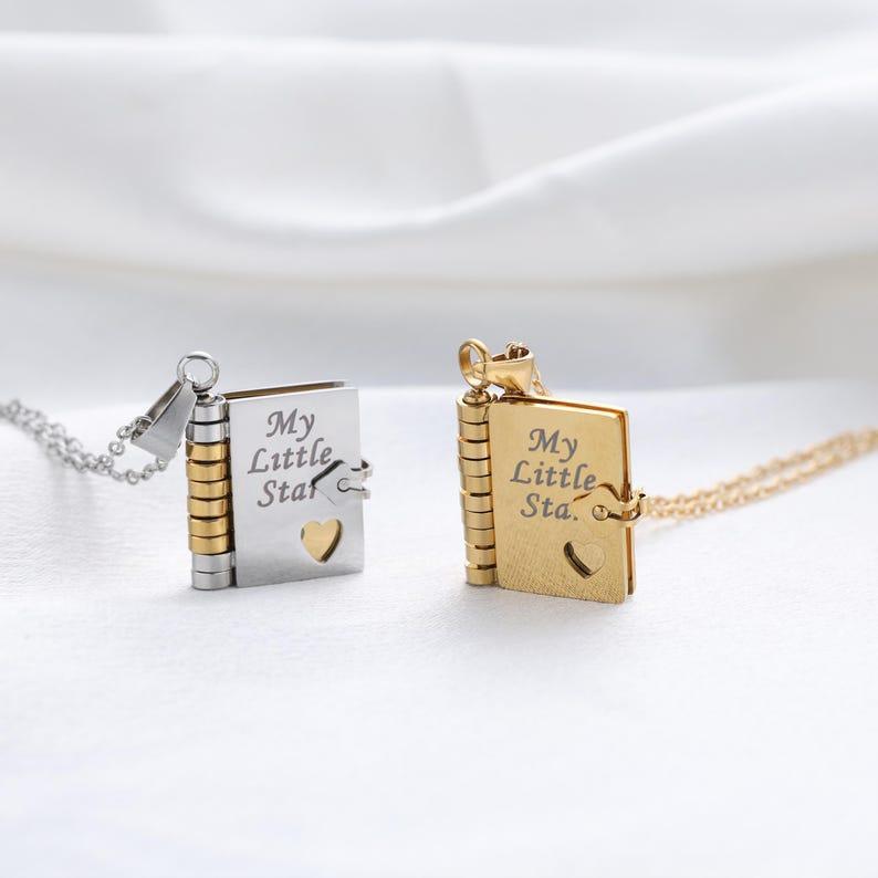 My Little Star Book Necklace �C A Letter to My Daughter in a Locket, Adjustable Pendant with Message Inside, Meaningful Jewelry Gift