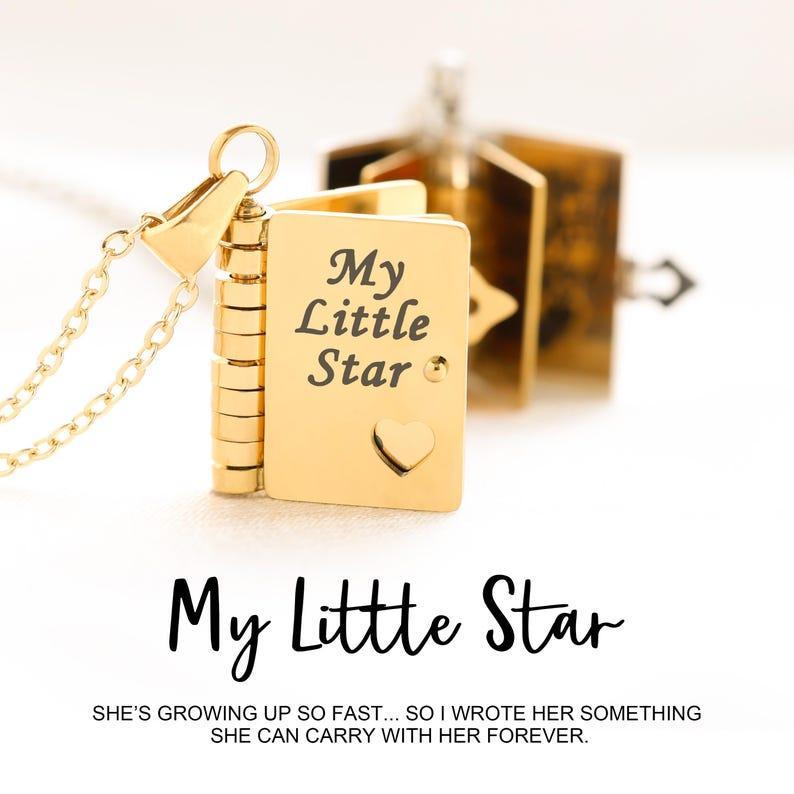 My Little Star Book Necklace �C A Letter to My Daughter in a Locket, Adjustable Pendant with Message Inside, Meaningful Jewelry Gift
