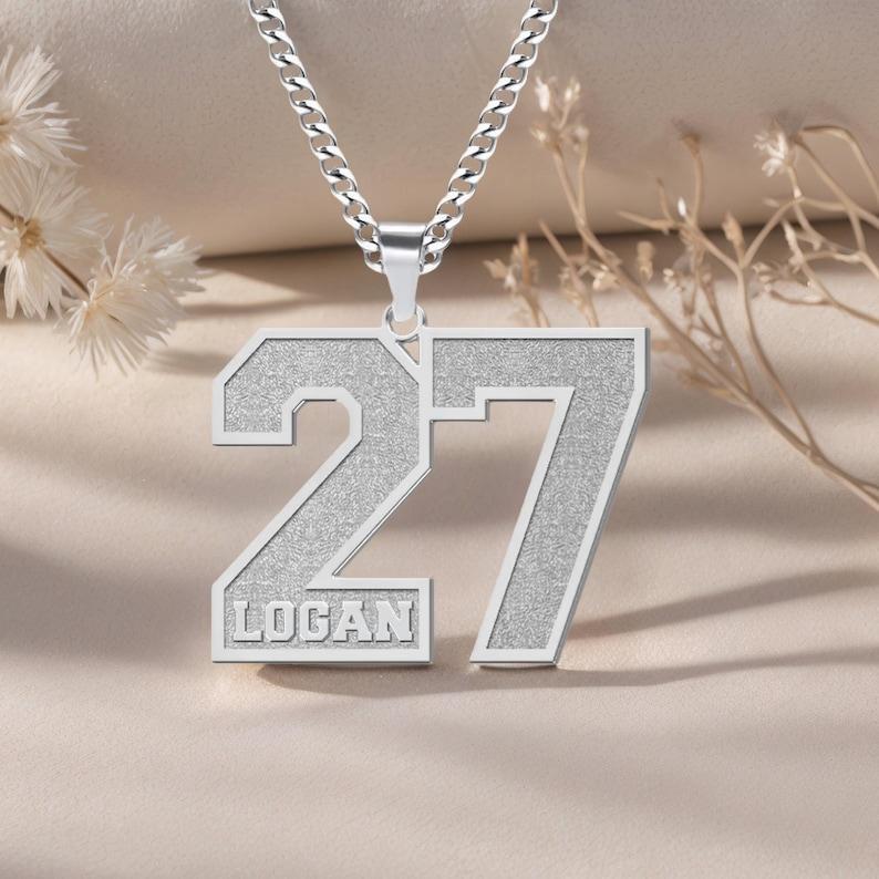 Custom Frosted Sport Number Necklace with Name Year Necklace & Personalized Lucky Sports Team Number For Son And Husband