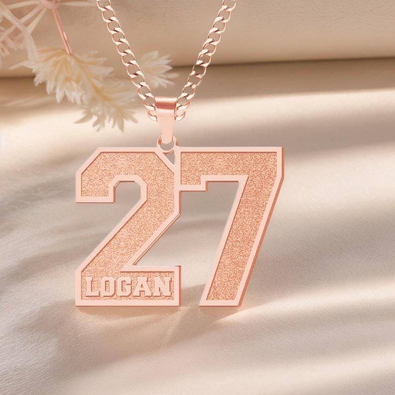 Custom Frosted Sport Number Necklace with Name Year Necklace & Personalized Lucky Sports Team Number For Son And Husband
