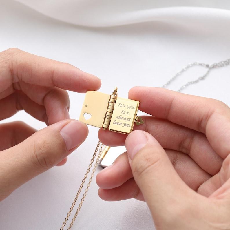My Love Book Necklace �C Romantic Locket Pendant with Love Messages Inside, Adjustable Chain Jewelry Gift for Her, Valentine��s or Birthday