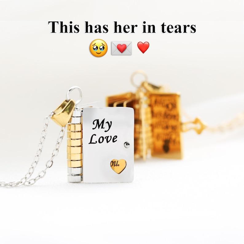 My Love Book Necklace �C Romantic Locket Pendant with Love Messages Inside, Adjustable Chain Jewelry Gift for Her, Valentine��s or Birthday