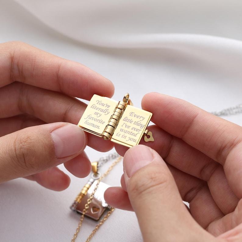 My Love Book Necklace �C Romantic Locket Pendant with Love Messages Inside, Adjustable Chain Jewelry Gift for Her, Valentine��s or Birthday