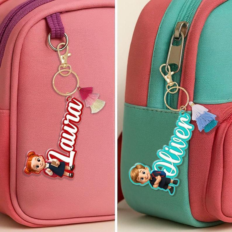 Personalized Photo Keychain Custom 3D Character Name Tag Back to School Bag Tag Picture Acrylic Keychain Backpack Charm with Photo