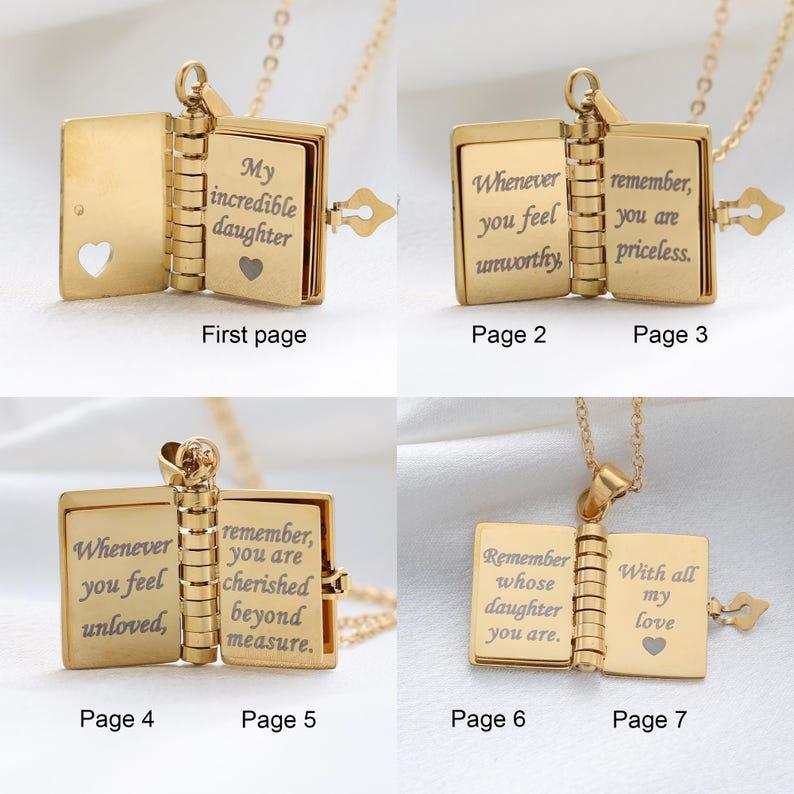 My Little Star Book Necklace �C A Letter to My Daughter in a Locket, Adjustable Pendant with Message Inside, Meaningful Jewelry Gift