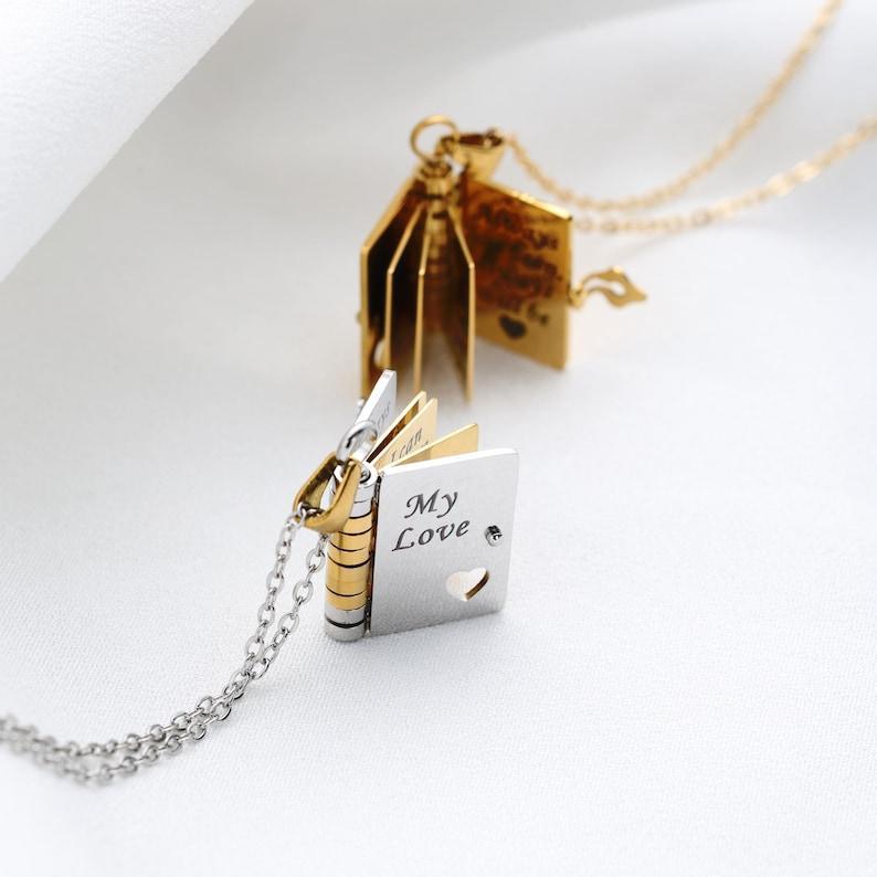 My Love Book Necklace �C Romantic Locket Pendant with Love Messages Inside, Adjustable Chain Jewelry Gift for Her, Valentine��s or Birthday
