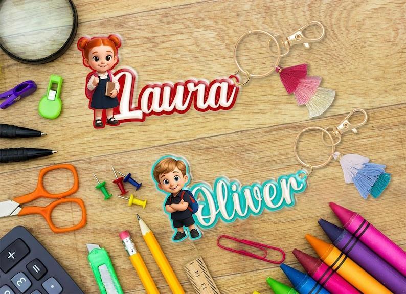 Personalized Photo Keychain Custom 3D Character Name Tag Back to School Bag Tag Picture Acrylic Keychain Backpack Charm with Photo