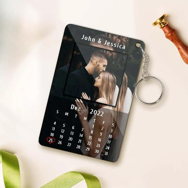 Personalized Acrylic Calendar Keychain Custom Photo & Date Keychain Wedding Calendar Keepsake Anniversary Gifts
