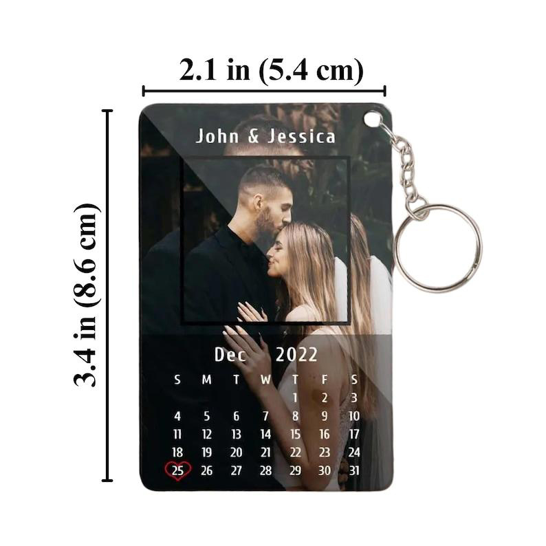 Personalized Acrylic Calendar Keychain Custom Photo & Date Keychain Wedding Calendar Keepsake Anniversary Gifts