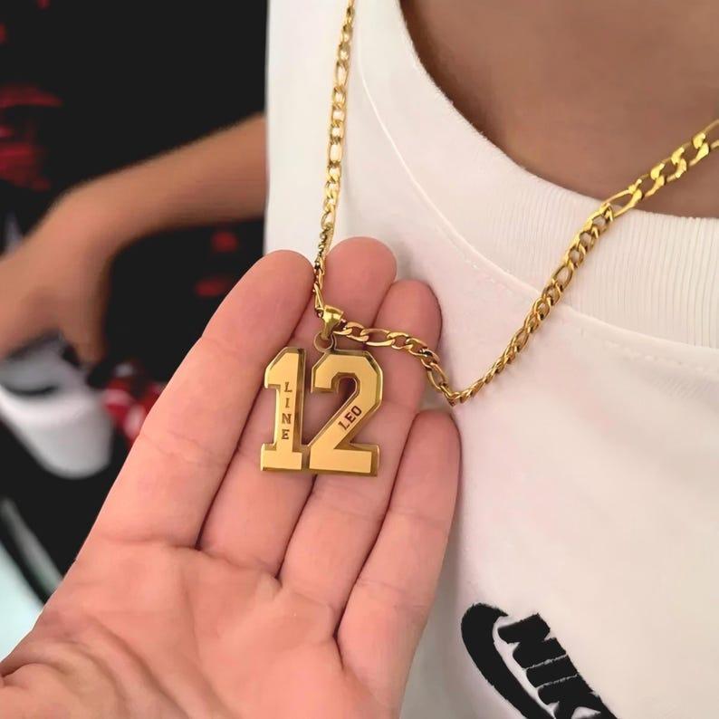 Custom Engraved Sport Number Necklace with Name|Year Necklace|Personalized Lucky Pendant|Baseball and Sports Team Number