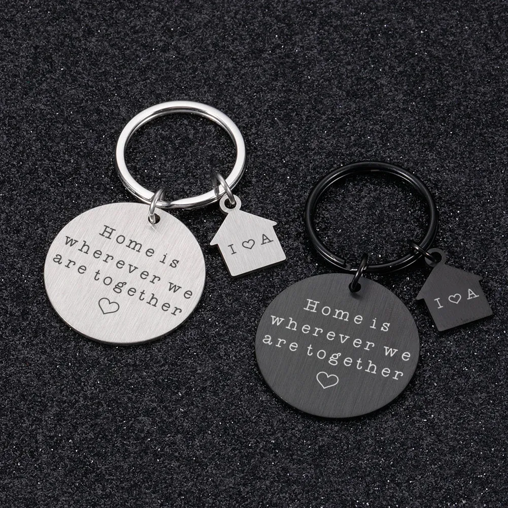 Personalized New Home Keychain Custom Couples Keyring Home is Wherever We Are Engraved Initial Keychain for Boyfriend Girlfriend