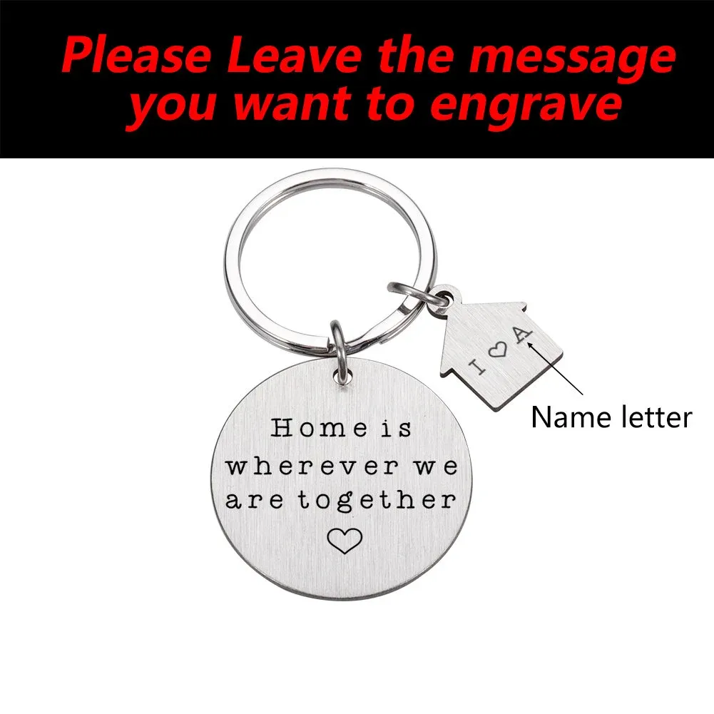 Personalized New Home Keychain Custom Couples Keyring Home is Wherever We Are Engraved Initial Keychain for Boyfriend Girlfriend