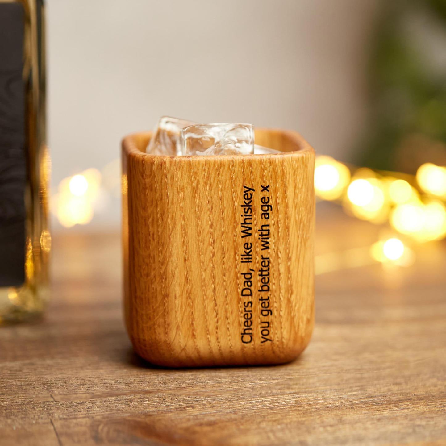Personalized Oak Whisky Tumbler Custom Engraved Wood Cup Father's Day Gift for Best Dad Ever