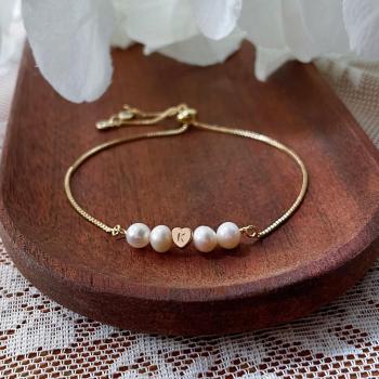 Personalized Initial Heart Bracelet Custom Letter Pearl Beaded Chain Gifts for Her