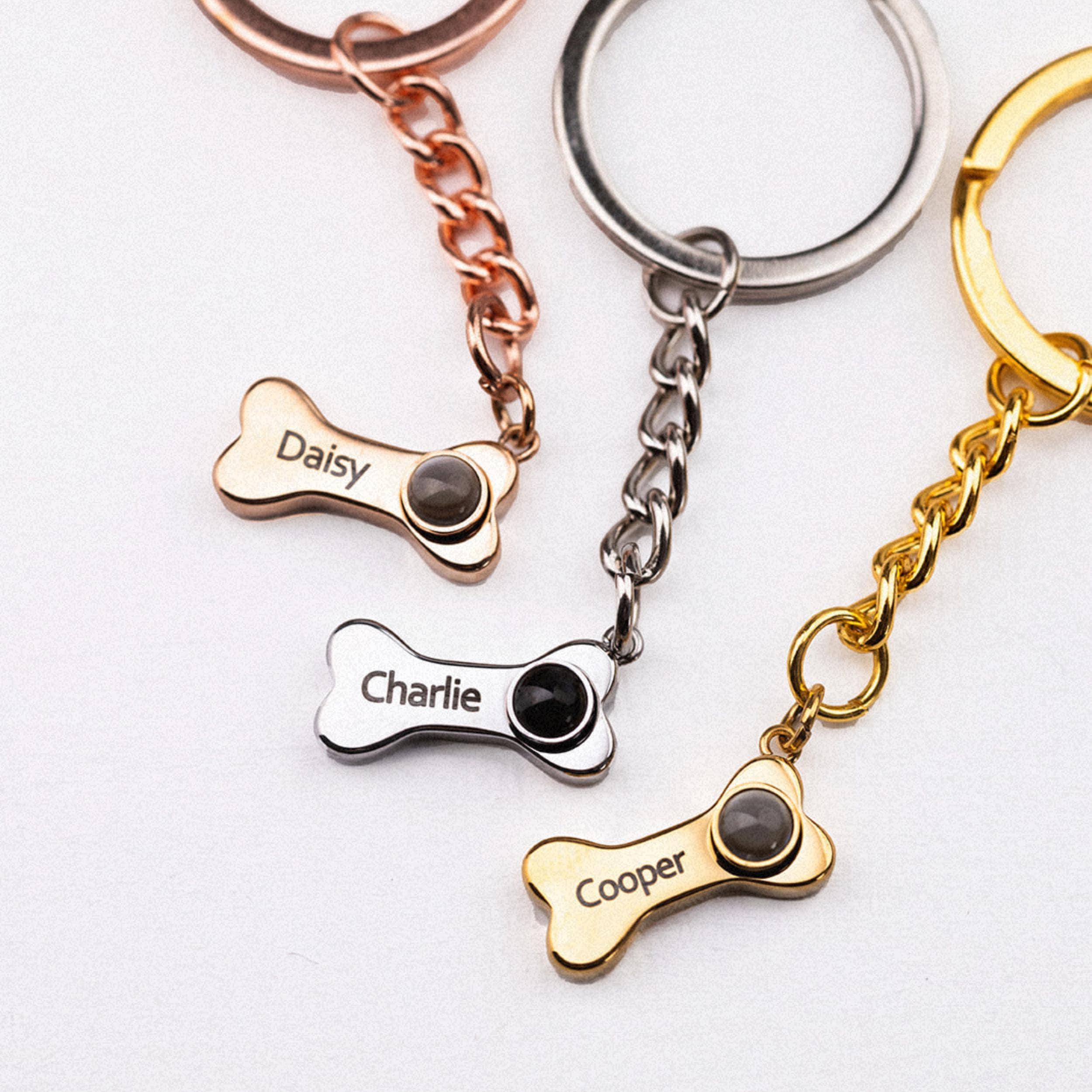 Personalized Pet Name Bone Tag Photo Projection Keychain Custom Pet Name Bone Tag Photo Projection Keyring Gift for Pet Owner