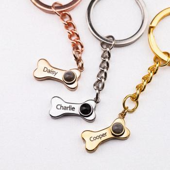 Personalized Pet Name Bone Tag Photo Projection Keychain Custom Pet Name Bone Tag Photo Projection Keyring Gift for Pet Owner