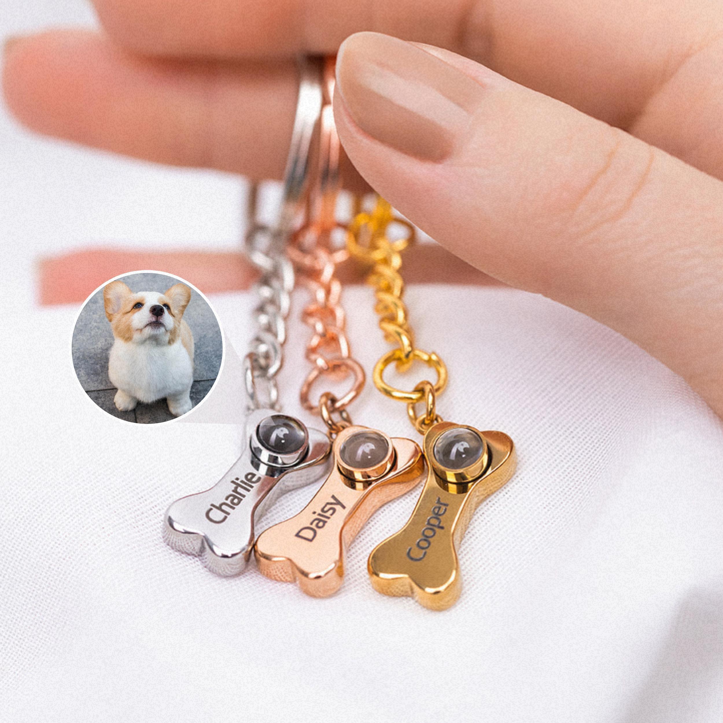 Personalized Pet Name Bone Tag Photo Projection Keychain Custom Pet Name Bone Tag Photo Projection Keyring Gift for Pet Owner
