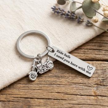 Personalized Back Text Ride Safe Keychain Custom Engraved Text Motorcycle Tag Keyring Valentine Gift for Him