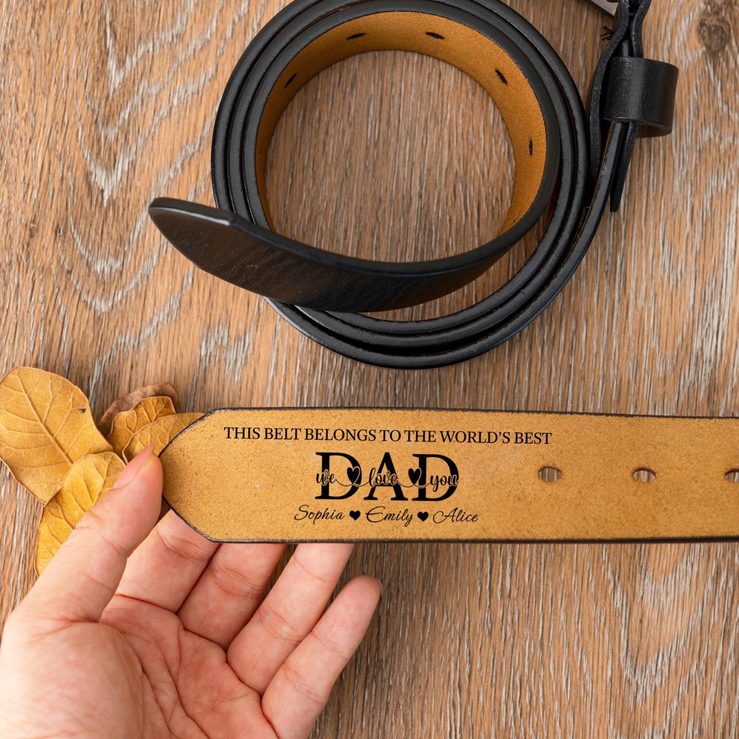 Personalized Hidden Message Leather Belt Custom Engraved Waistband Father's Day Gift for Best Dad Ever