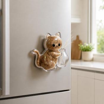 Cute Cat Whisker Holder Fridge Magnet Transparent Pet Fur Keepsake Box Cat Memorial Hair Storage Kitty-Shaped Gift for Cat Lovers