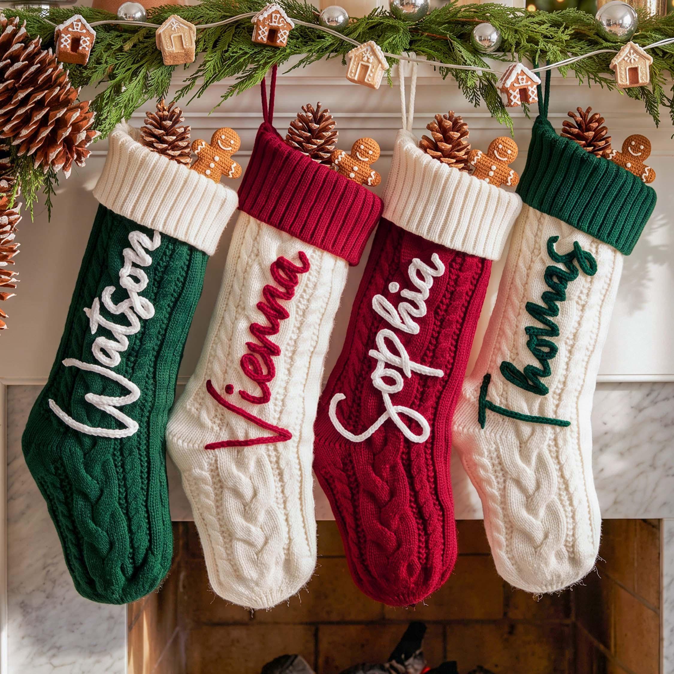 Personalized Knit Christmas Stocking Custom Name Cable Knit Christmas Stocking Family Holiday Decor