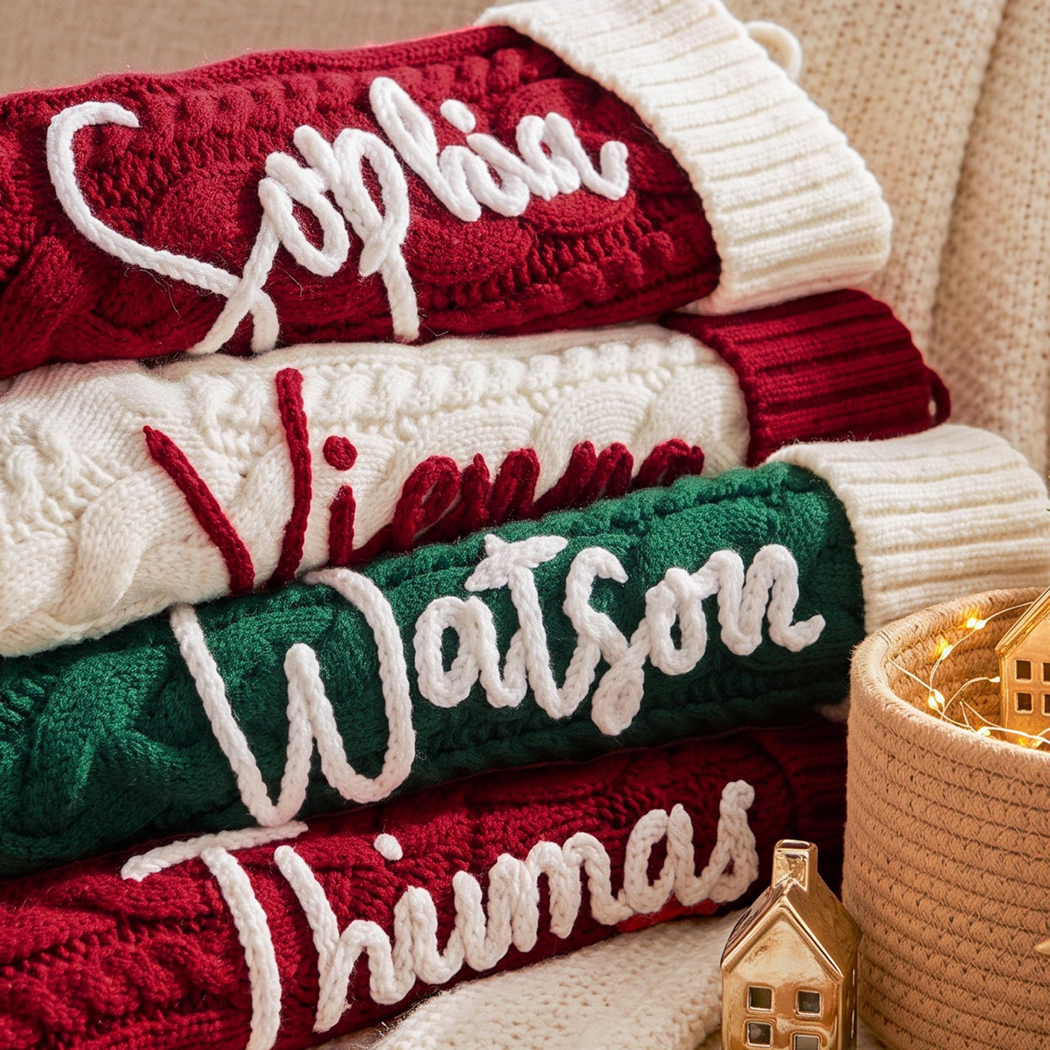 Personalized Knit Christmas Stocking Custom Name Cable Knit Christmas Stocking Family Holiday Decor