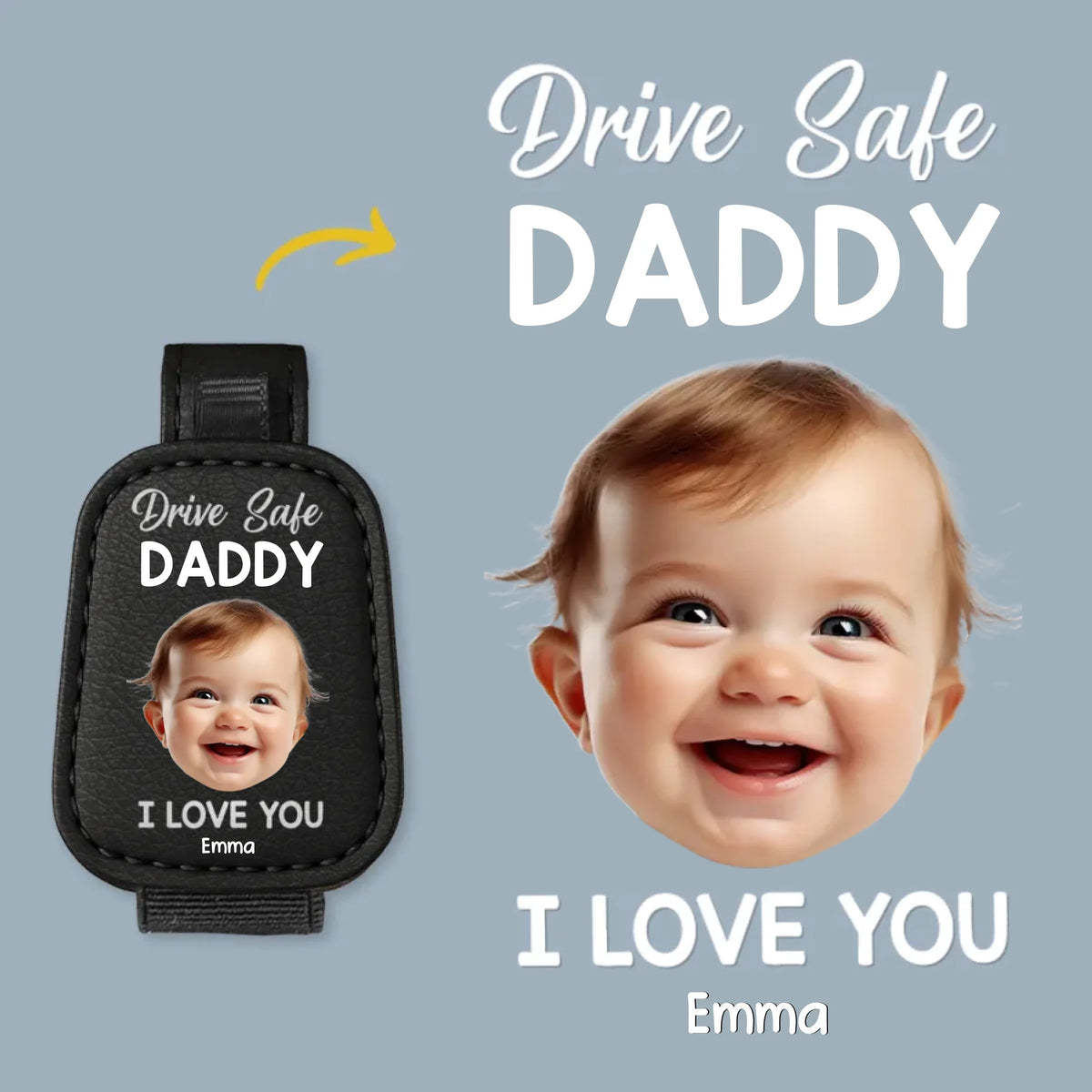 Custom Sunglasses Holder Drive Safe Daddy Love Always Family Personalized Photo Sunglasses Holder For Car Visor Father's Day Gift