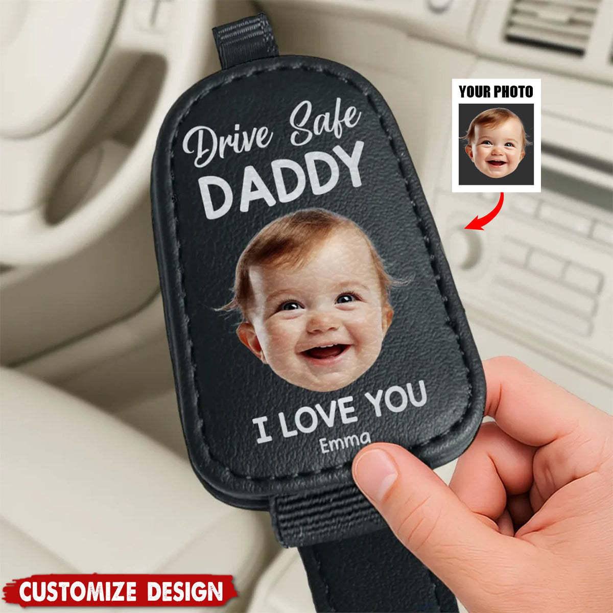 Custom Sunglasses Holder Drive Safe Daddy Love Always Family Personalized Photo Sunglasses Holder For Car Visor Father's Day Gift