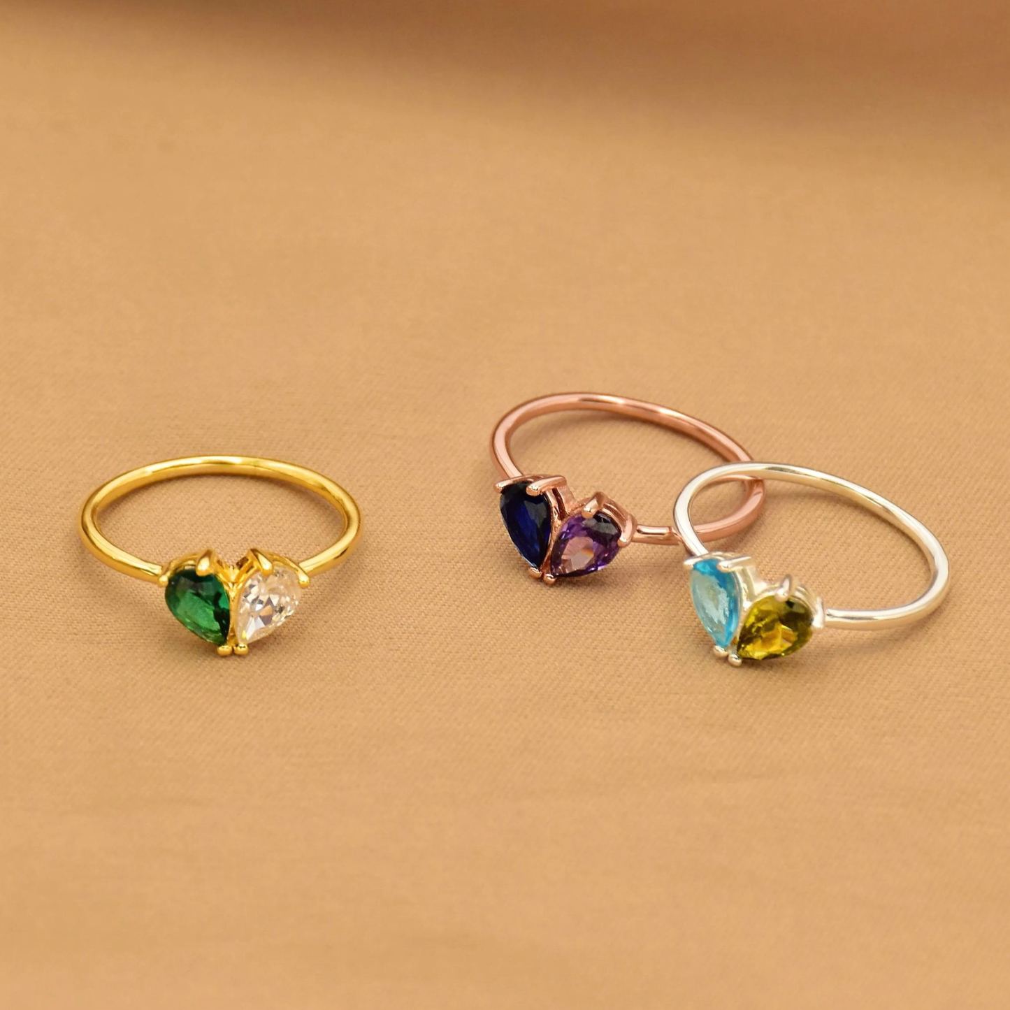 Custom Love Heart Birthstone Ring Personalized Heart & Birthstone Ring Gifts for Girlfriend