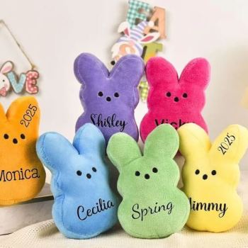 Custom Plushies with Name Personalized Easter Basket Stuffers, Peep Plush for Kids, Crocheted Easter Rabbits, Easter Gifts