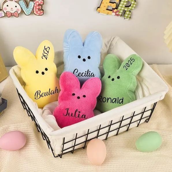 Custom Plushies with Name Personalized Easter Basket Stuffers, Peep Plush for Kids, Crocheted Easter Rabbits, Easter Gifts