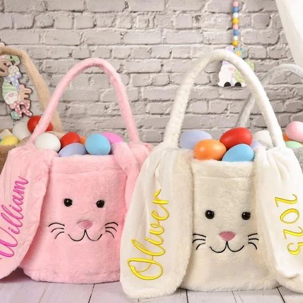 Personalized Easter basket,Embroidered Plush Easter basket,Kids Bunny Basket with Name,Easter egg hunt basket,Easter Bucket,Kids Easter Gift