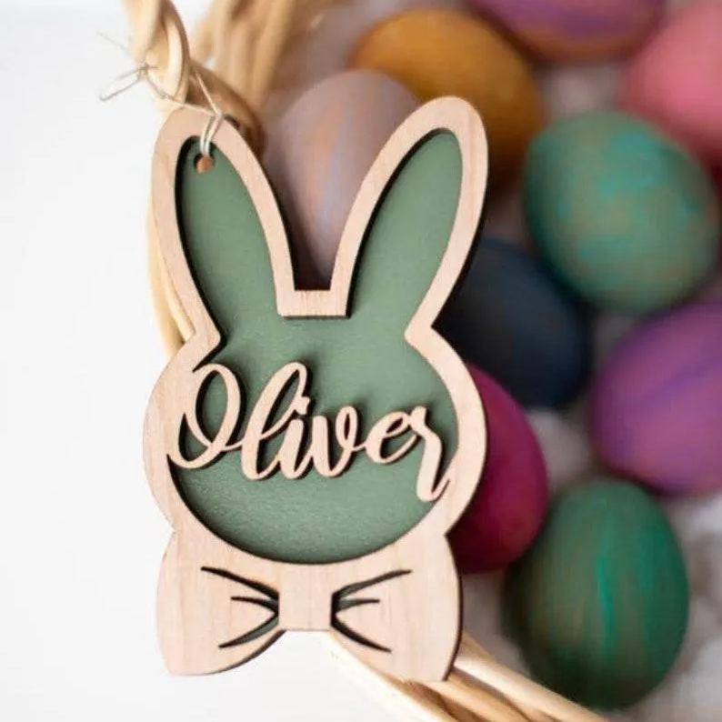 Personalized Bunny Easter Basket Tag Custom Easter Place Card Name Easter Basket Name Charm Kid Easter Basket Child Gift