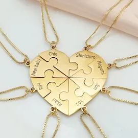 Personalized Friend Group Necklaces, Custom Name Engraved Puzzle Piece, Best Friend Gift