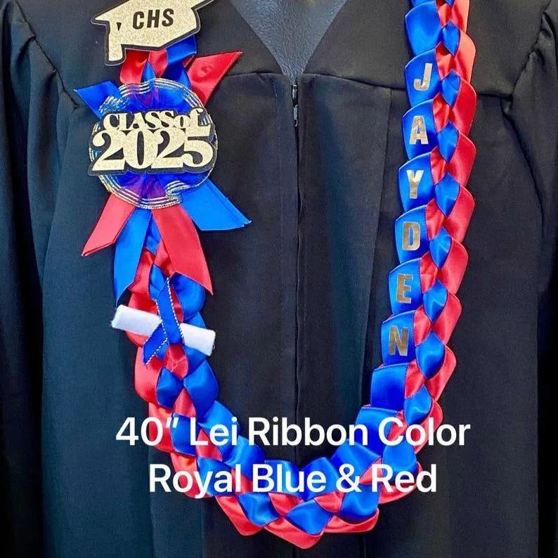 Braided 7/8" Ribbon Leis for Graduation/personalized name/ school colors #093
