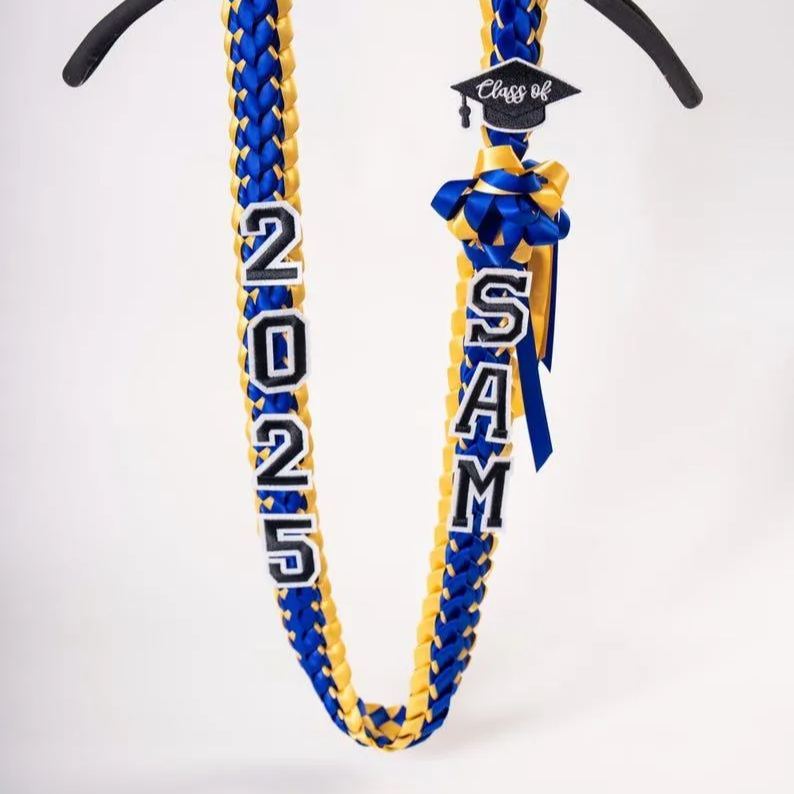 2025 Graduation Lei with Name, Braided Satin Ribbon Personalized, Senior Night Gift Lei, Personalized Custom Lei for Graduation