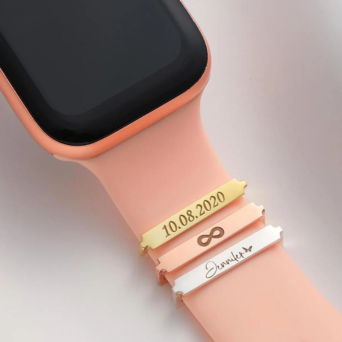 Custom Apple Watch Band Name Charm, Personalized Sterling Silver Watch Charm, Valentines Day Gift for Her, Watch Strap Charm - namenecklace