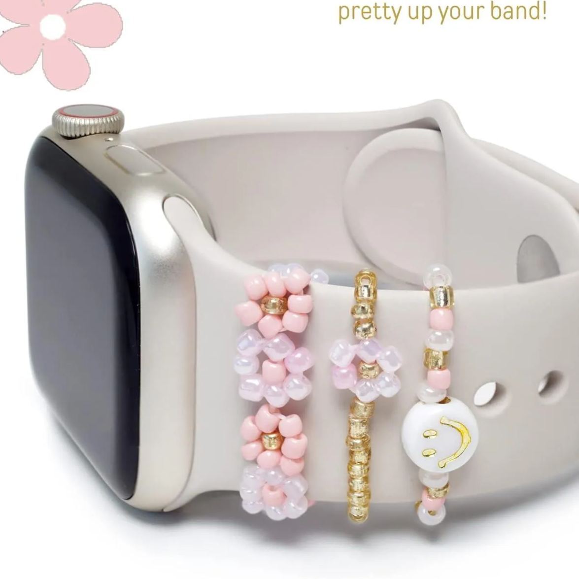 Beaded Watch Band Charms Compitable with Watch 38/40/41/42/44/45/49mm, Cute Beads Decorative Rings Loops Watch Assceeories for iWatch Series 8/7/6/5/4/3/2/1 (Band Not Included) - namenecklace