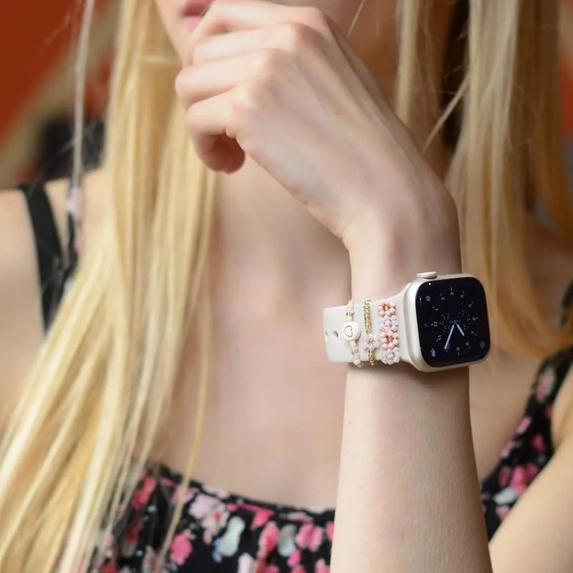 Beaded Watch Band Charms Compitable with Watch 38/40/41/42/44/45/49mm, Cute Beads Decorative Rings Loops Watch Assceeories for iWatch Series 8/7/6/5/4/3/2/1 (Band Not Included) - namenecklace