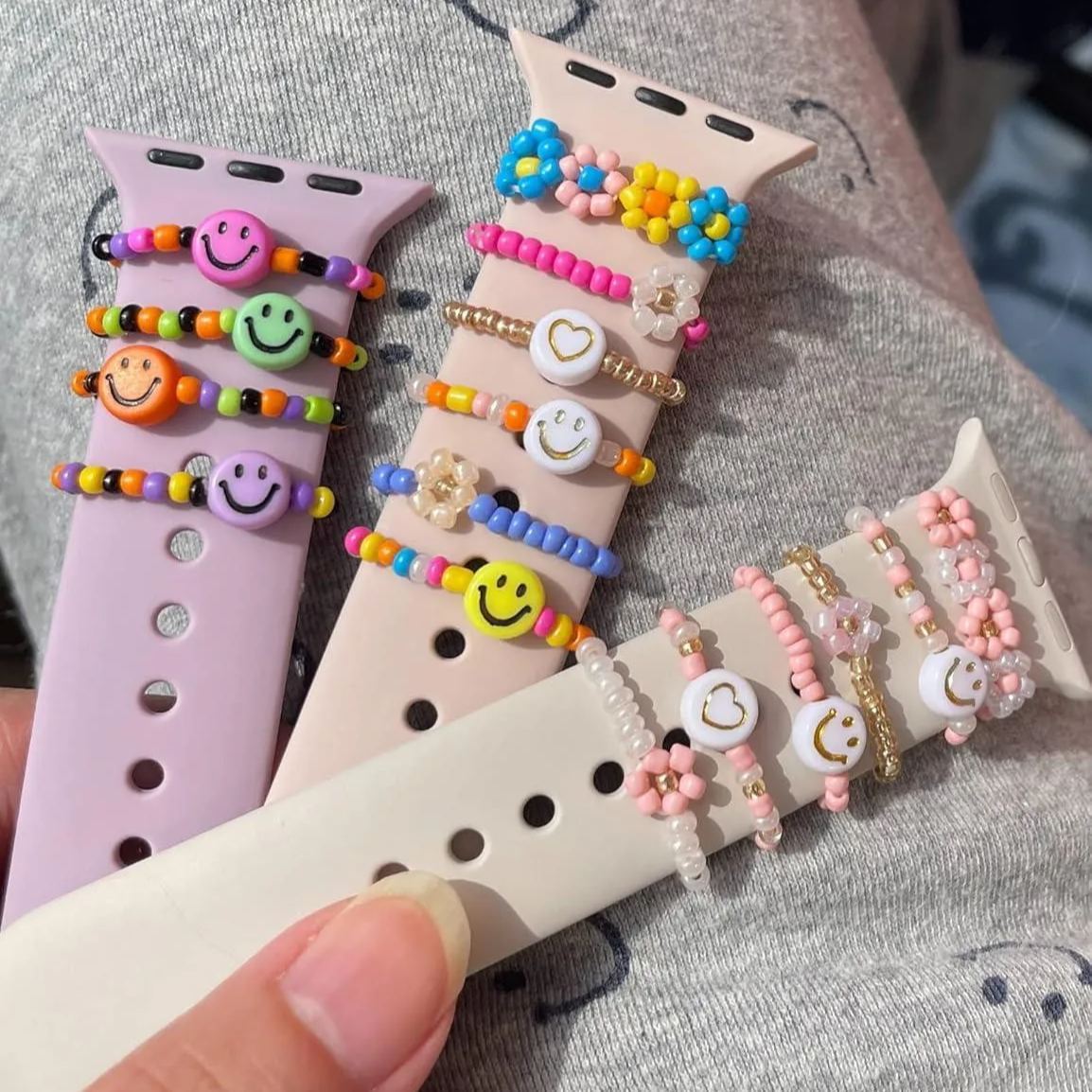 Beaded Watch Band Charms Compitable with Watch 38/40/41/42/44/45/49mm, Cute Beads Decorative Rings Loops Watch Assceeories for iWatch Series 8/7/6/5/4/3/2/1 (Band Not Included) - namenecklace