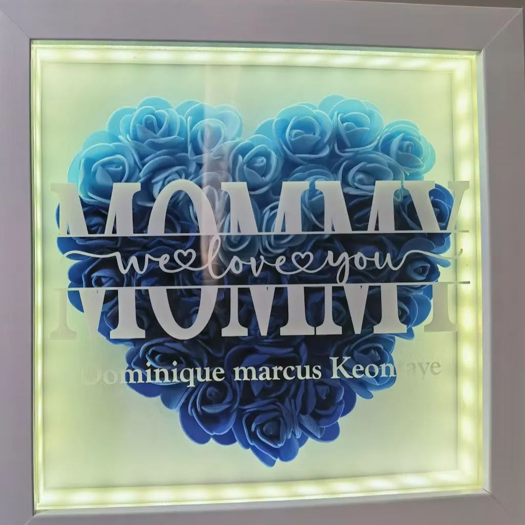 We Love You Mom - Personalized Flower Shadow Box With LED Light