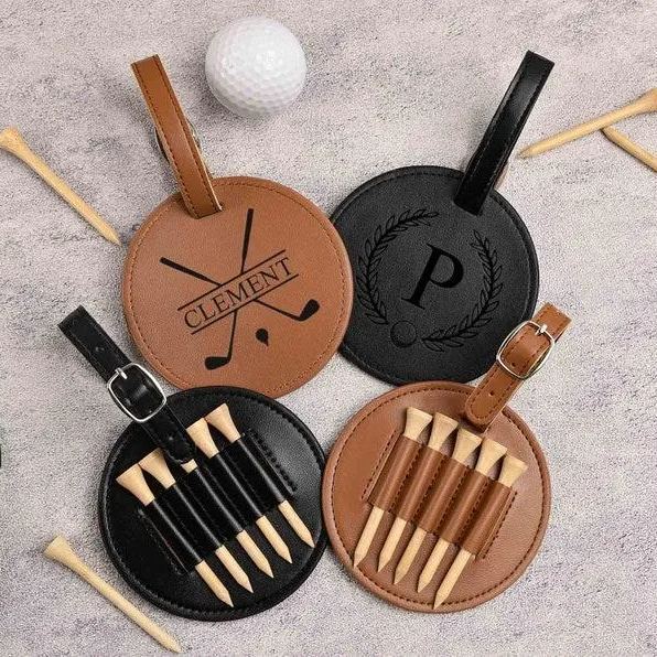 Engraved Leather Golf Tee Holder,Personalized Golf Bag Tag with Golf Tees,Custom Golf Accessories,Gifts for Grandpa, Dad Birthday Gift