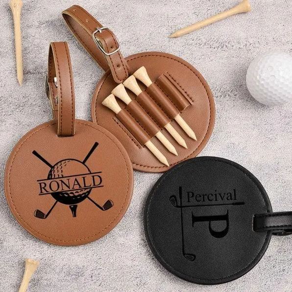 Engraved Leather Golf Tee Holder,Personalized Golf Bag Tag with Golf Tees,Custom Golf Accessories,Gifts for Grandpa, Dad Birthday Gift