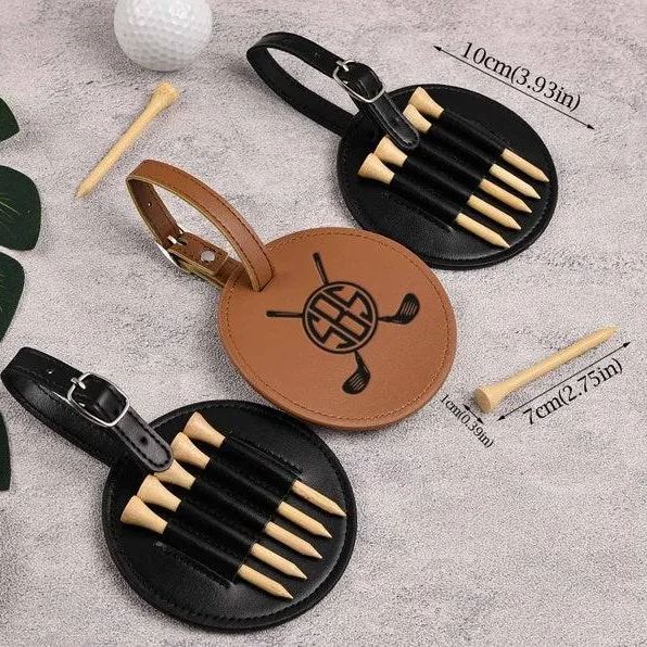 Engraved Leather Golf Tee Holder,Personalized Golf Bag Tag with Golf Tees,Custom Golf Accessories,Gifts for Grandpa, Dad Birthday Gift