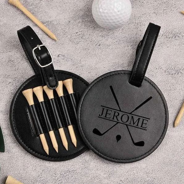 Engraved Leather Golf Tee Holder,Personalized Golf Bag Tag with Golf Tees,Custom Golf Accessories,Gifts for Grandpa, Dad Birthday Gift