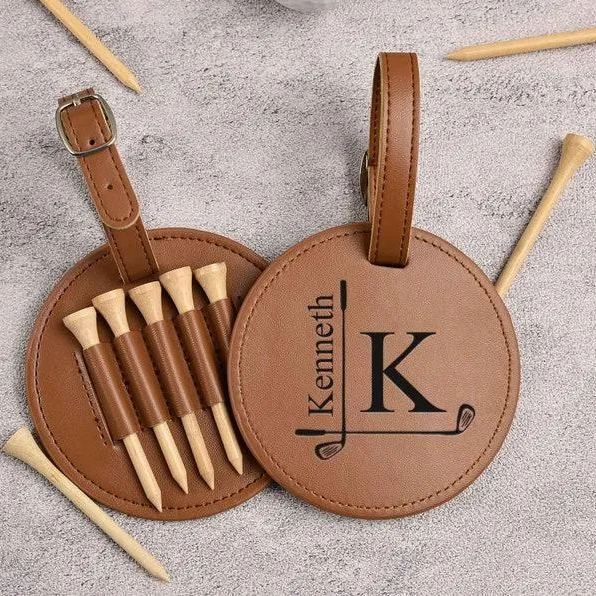 Engraved Leather Golf Tee Holder,Personalized Golf Bag Tag with Golf Tees,Custom Golf Accessories,Gifts for Grandpa, Dad Birthday Gift