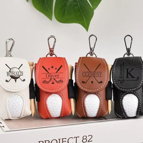 Golf Ball Bag, Stylish Pouch for Golf Balls, Tees Holder, Mini Golf Ball Holder, Leather Golf Travel Bag, Great Golf Gifts