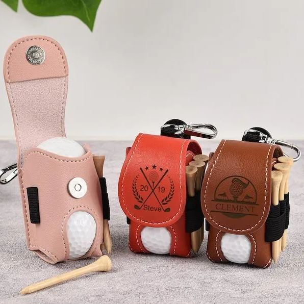 Golf Ball Bag, Stylish Pouch for Golf Balls, Tees Holder, Mini Golf Ball Holder, Leather Golf Travel Bag, Great Golf Gifts
