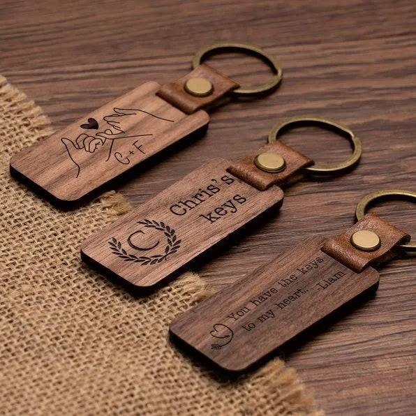 Personalized Walnut Wood Keychain Engraved Keychain Custom Wood Keychain Father's Day Gifts