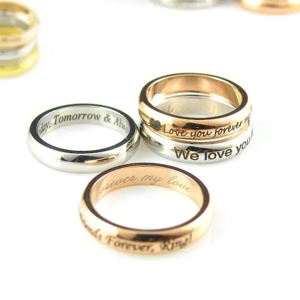 Personalized Ring Custom Name Ring Engraved Mirror Polishing Stainless Steel Ring Rose Gold Ring Custom Engraved Wedding Ring Gift